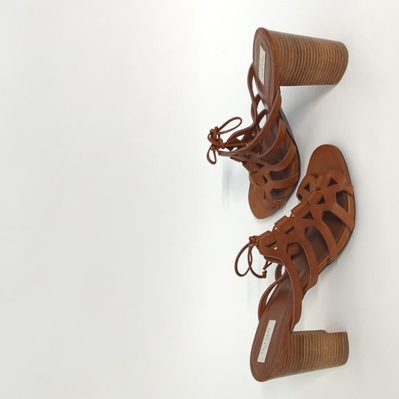 Cole Haan Lace Up Leather Block Heel Sandals Brown 11B summer bohemian preppy - Picture 4 of 9